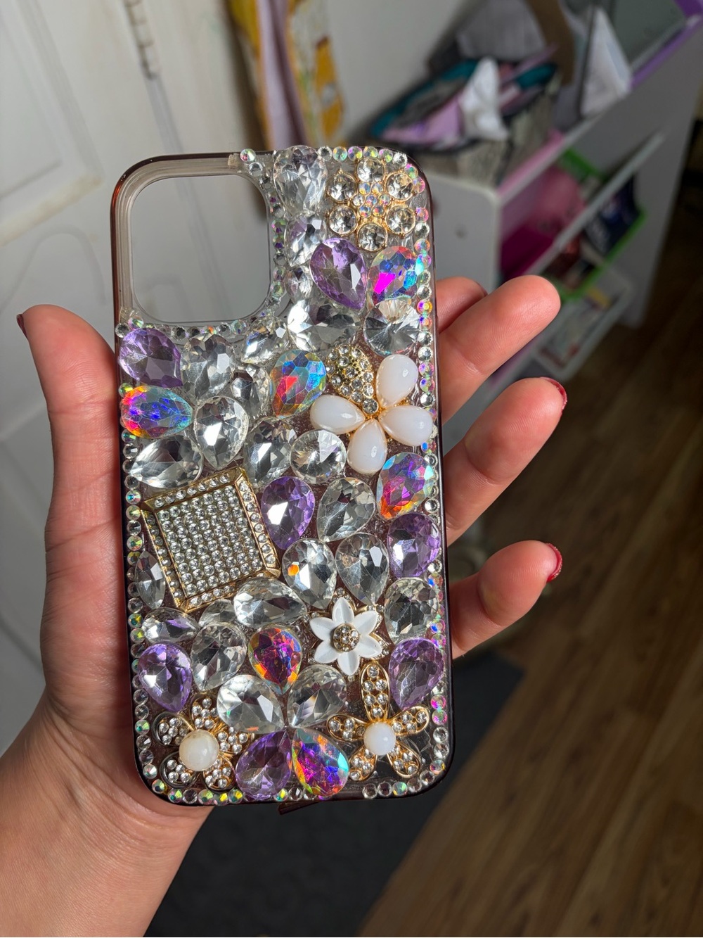 Crystal Gem Embellished Purple and Clear Phone Case